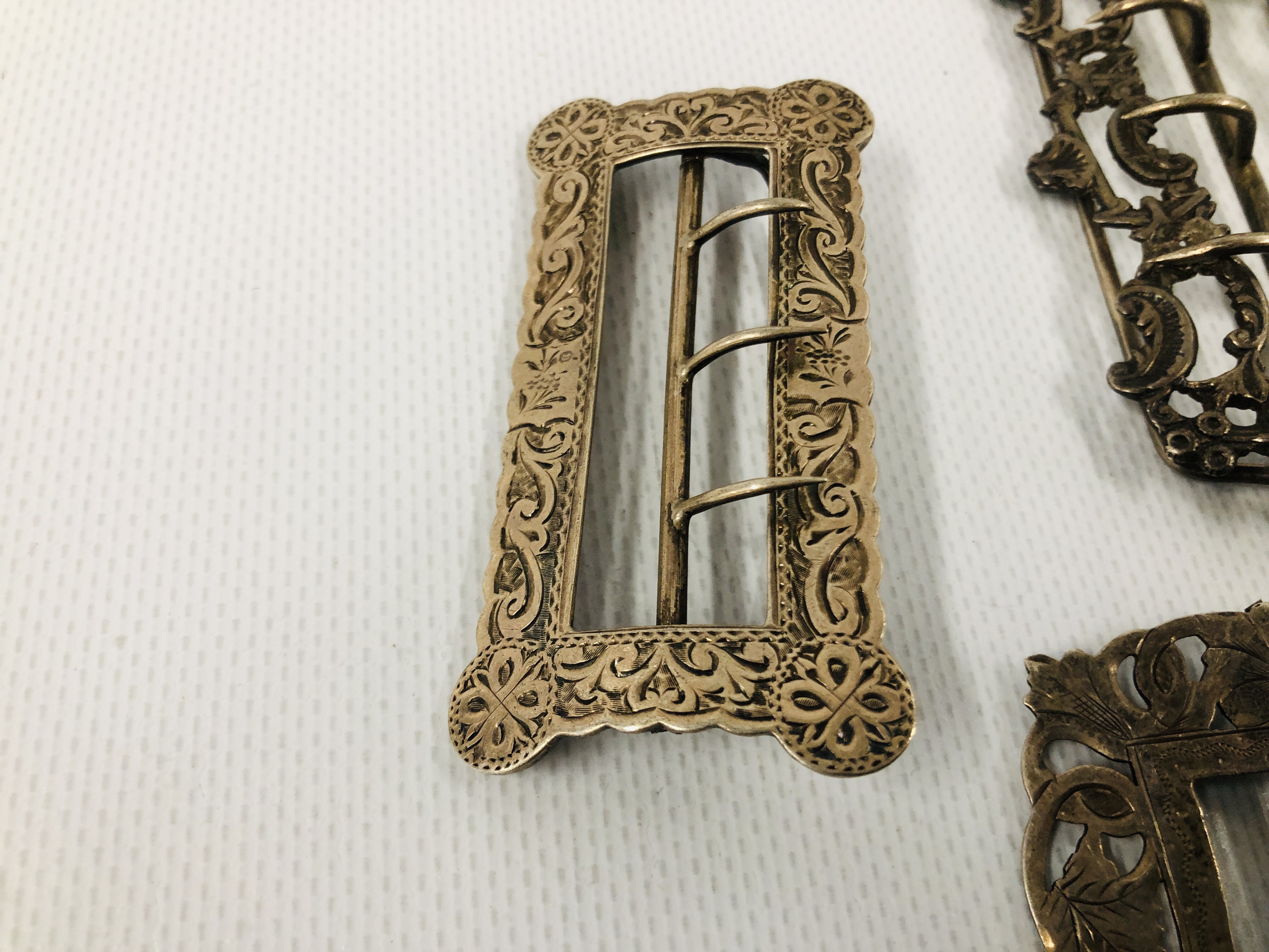 A GROUP OF FOUR SILVER BUCKLES OF SHAPED RECTANGULAR FORM INCLUDING ONE BY R&W BIRMINGHAM. - Image 5 of 6