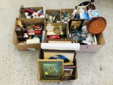 EIGHT BOXES OF ASSORTED HOMEWARES TO INCLUDE POOLE DOLPHIN, PRINTS AND PICTURES, CAMPING LAMPS,