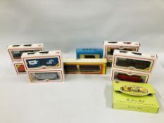 EIGHT BOXED HO SCALE MODEL POWER ROLLING STOCK AND THREE OTHER HO SCALE BOXED CARRIAGES AND STEAM