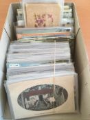 BOX OF OLD POSTCARDS, BERMUDA (120+), MADEIRA, JAPAN, WW1 SILKS (7) ETC.