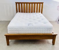 MODERN SOLID LIGHT OAK DOUBLE BEDFRAME COMPLETE WITH REYLON HARMONY ELITE QUALITY MATTRESS