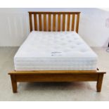 MODERN SOLID LIGHT OAK DOUBLE BEDFRAME COMPLETE WITH REYLON HARMONY ELITE QUALITY MATTRESS