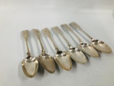SET OF SIX SILVER FIDDLE PATTERN SERVING SPOONS, DUBLIN 1823, GEORGE IV.