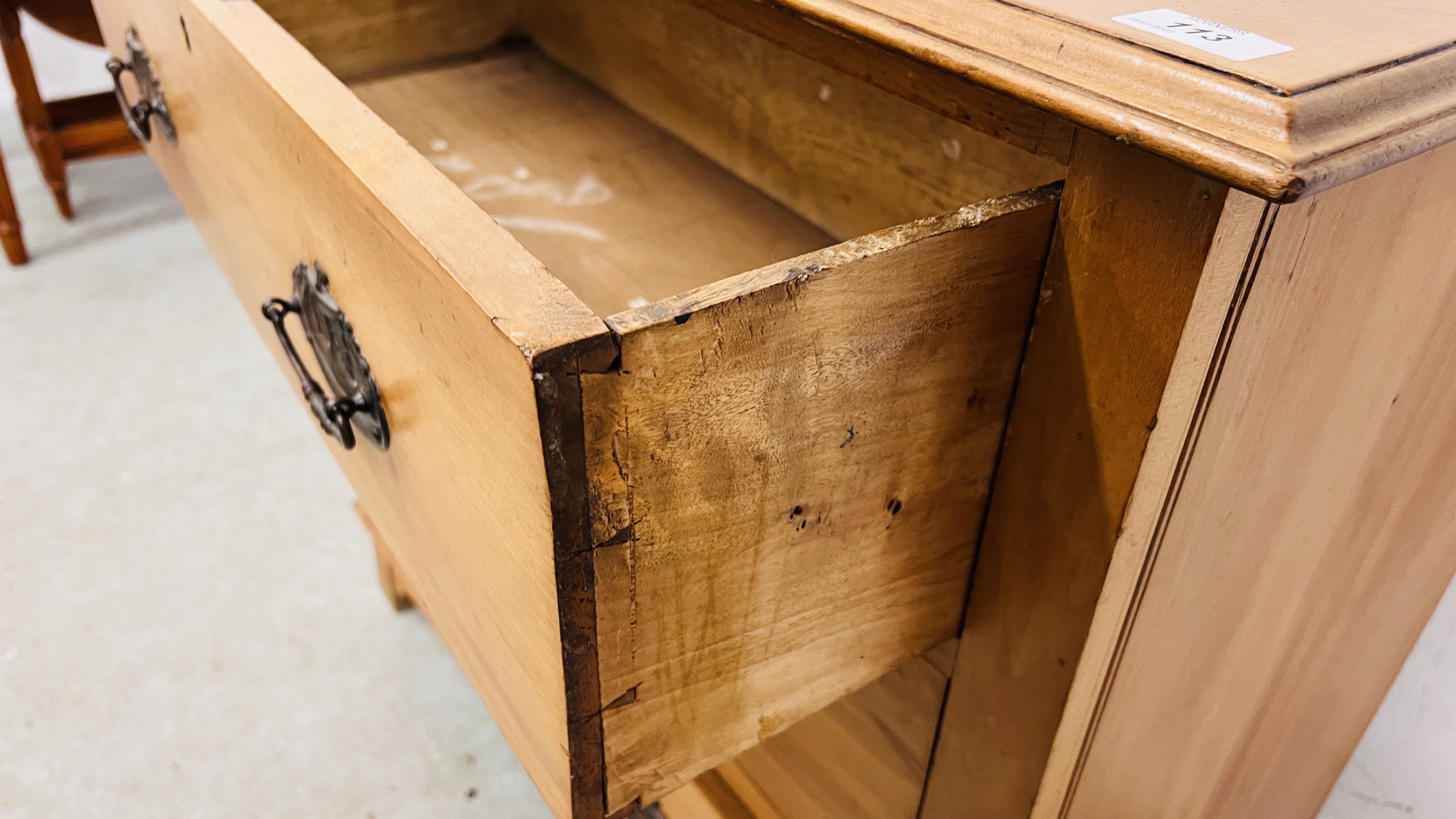 VINTAGE SATINWOOD THREE DRAWER CHEST WIDTH 84CM. DEPTH 43CM. HEIGHT 79CM. - Image 6 of 9