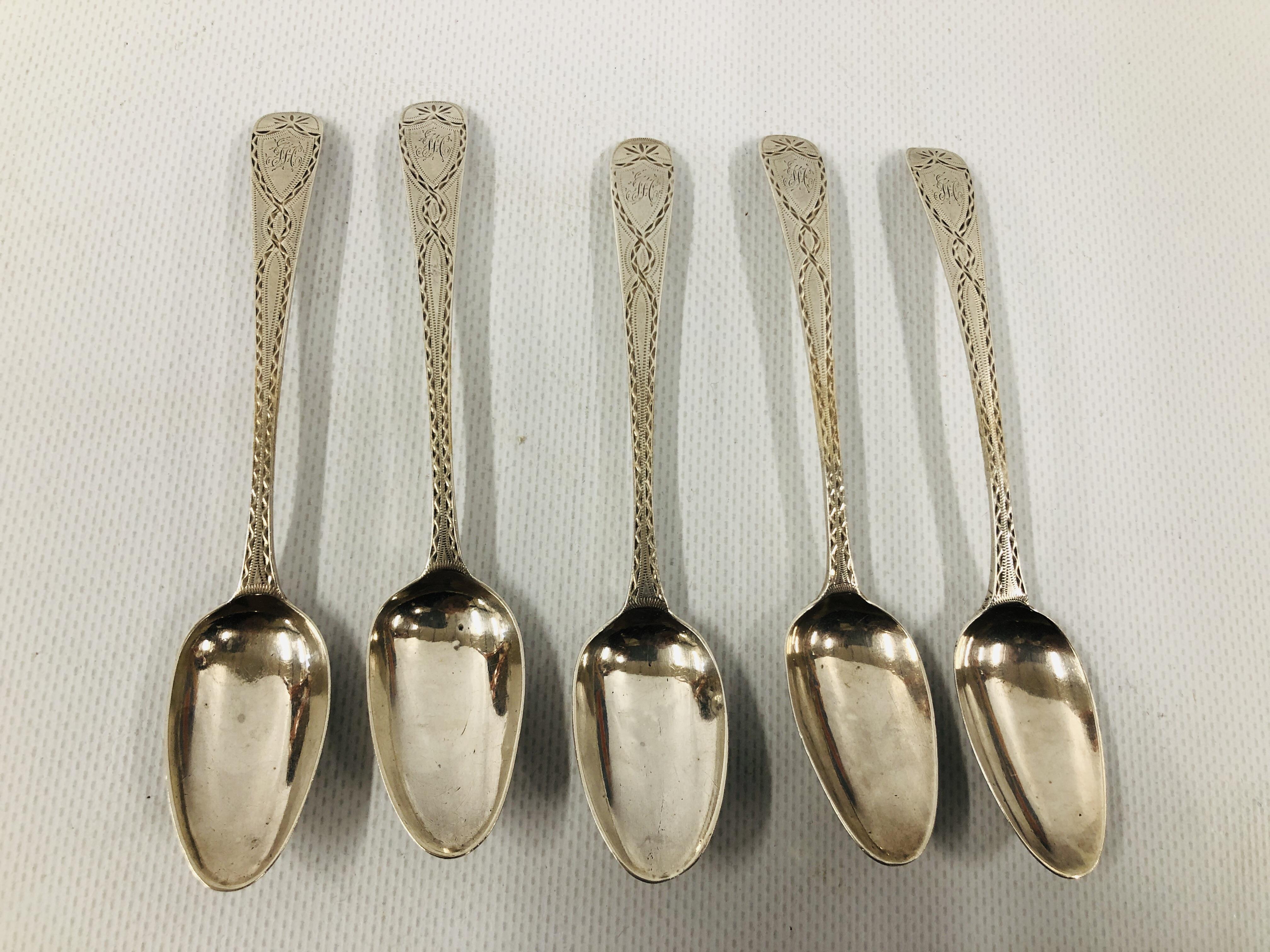 SET OF SIX SILVER GEORGE IV BRIGHT CUT TEA SPOONS, c1810. - Image 2 of 9