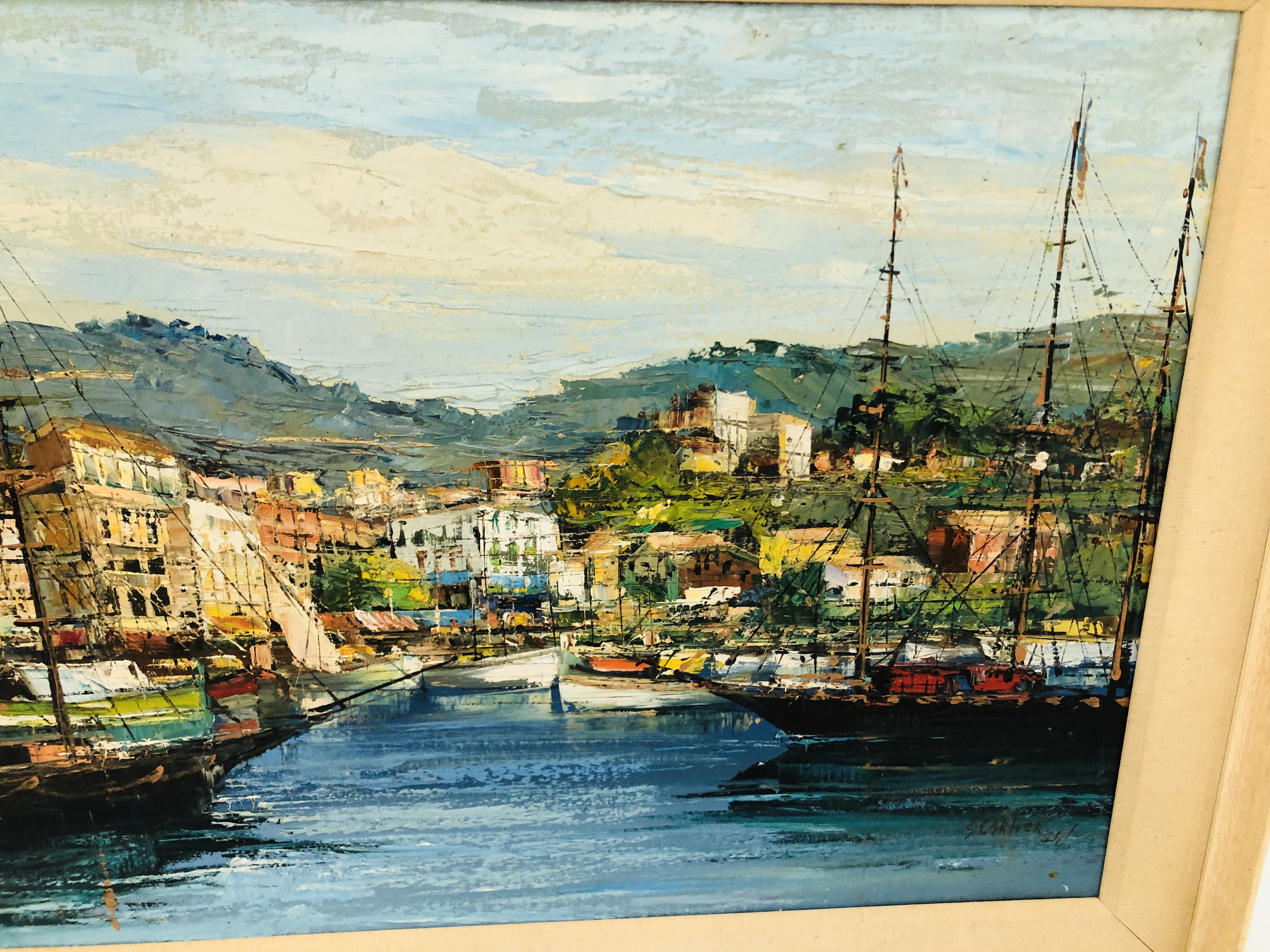 S. CARLICK "CONTINENTAL HARBOUR SCENE", OIL ON CANVAS 60 X 90CM. - Image 3 of 5