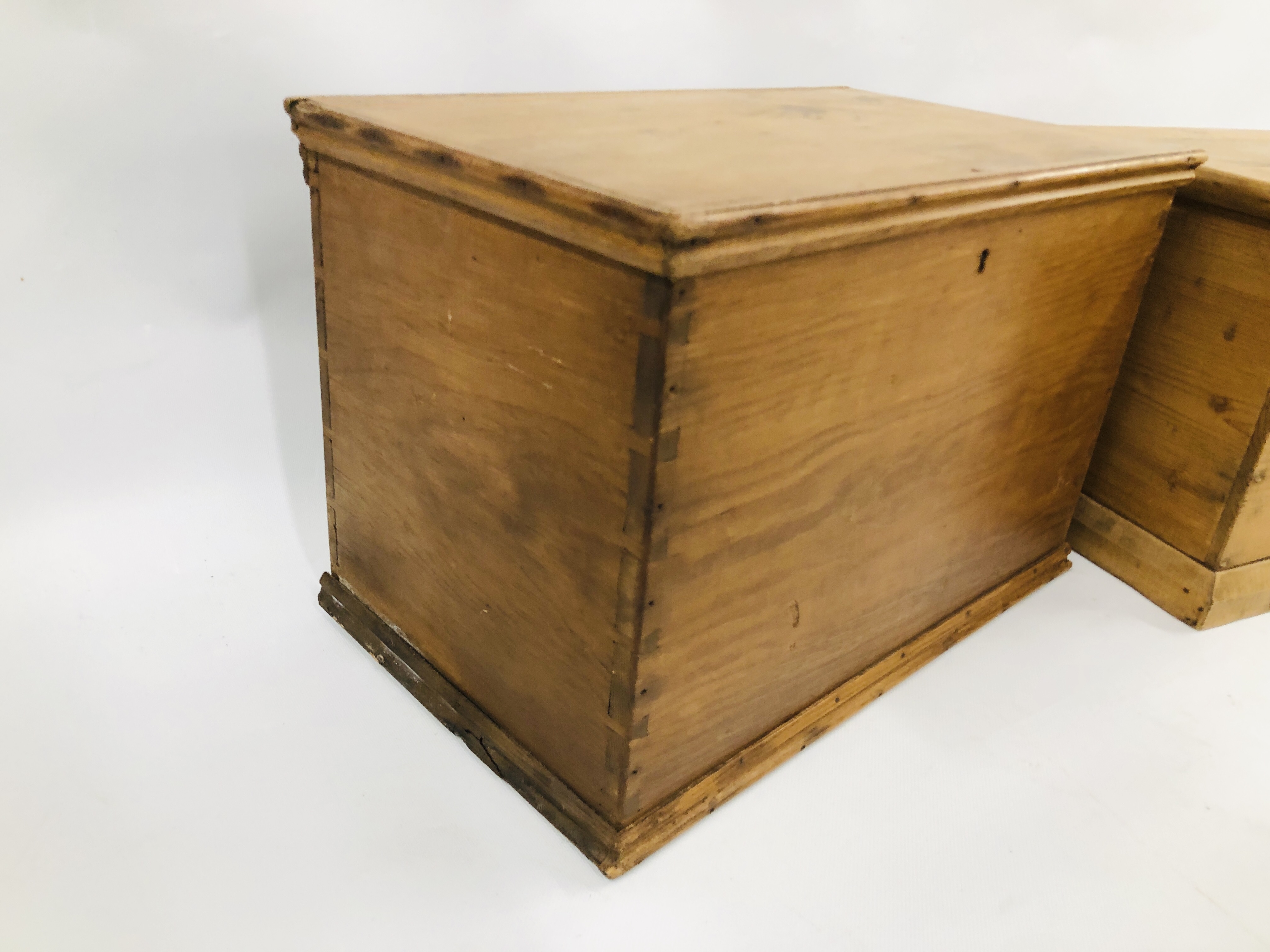 TWO ANTIQUE PINE DEED/TREASURY BOXES EACH APPROX. WIDTH 49CM. DEPTH 30CM. HEIGHT 33CM. - Image 4 of 5