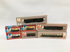 7 X BOXED LIMA 00 GAUGE MODELS TO INCLUDE GWR POWERED RAIL CAR, ROLLING STOCK ETC.