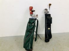 TWO GOLF BAGS CONTAINING ASSORTED GOLF CLUBS AND DRIVERS, WILSON ETC.