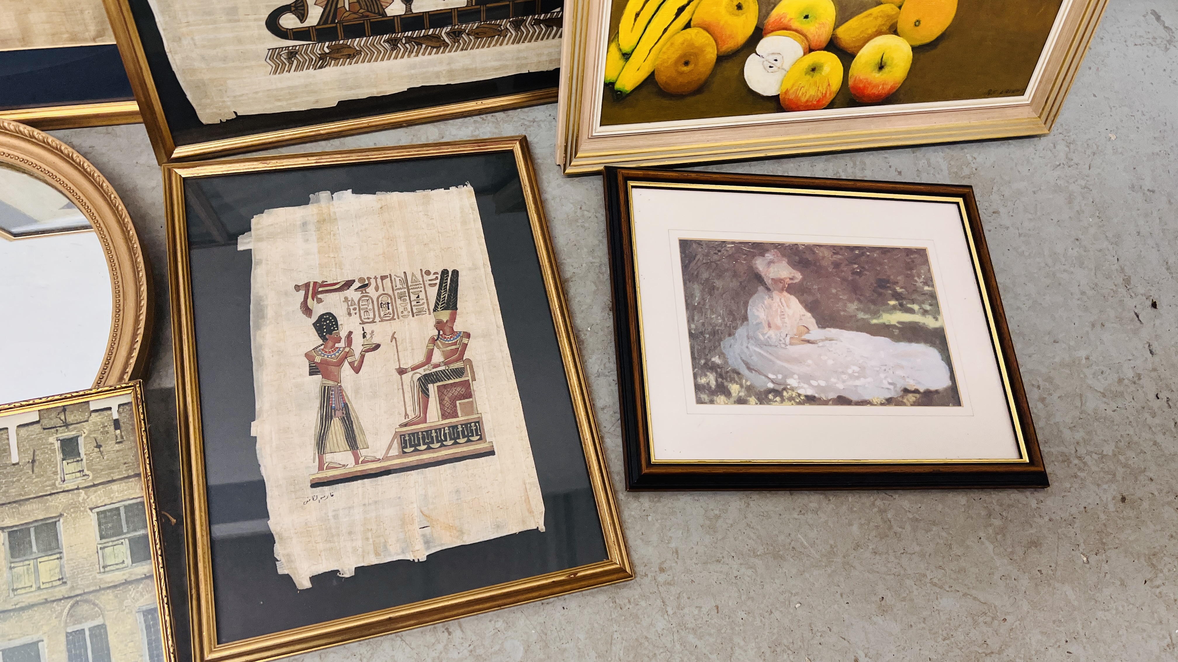 A BOX OF ASSORTED FRAMED PICTURES TO INCLUDE THREE EGYPTIAN PAPYRUS PICTURE, - Image 5 of 5