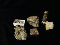 A COLLECTION OF APPROX 6 MINERAL EXAMPLES TO INCLUDE PYRITE AND GALENA ETC.