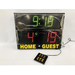 A FAVERO ELECTRONICS ILLUMINOUS SCORE BOARD POSSIBLE BASKET BALL OR NET BALL COMPLETE WITH CONTROL