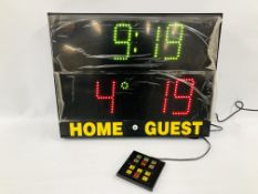 A FAVERO ELECTRONICS ILLUMINOUS SCORE BOARD POSSIBLE BASKET BALL OR NET BALL COMPLETE WITH CONTROL