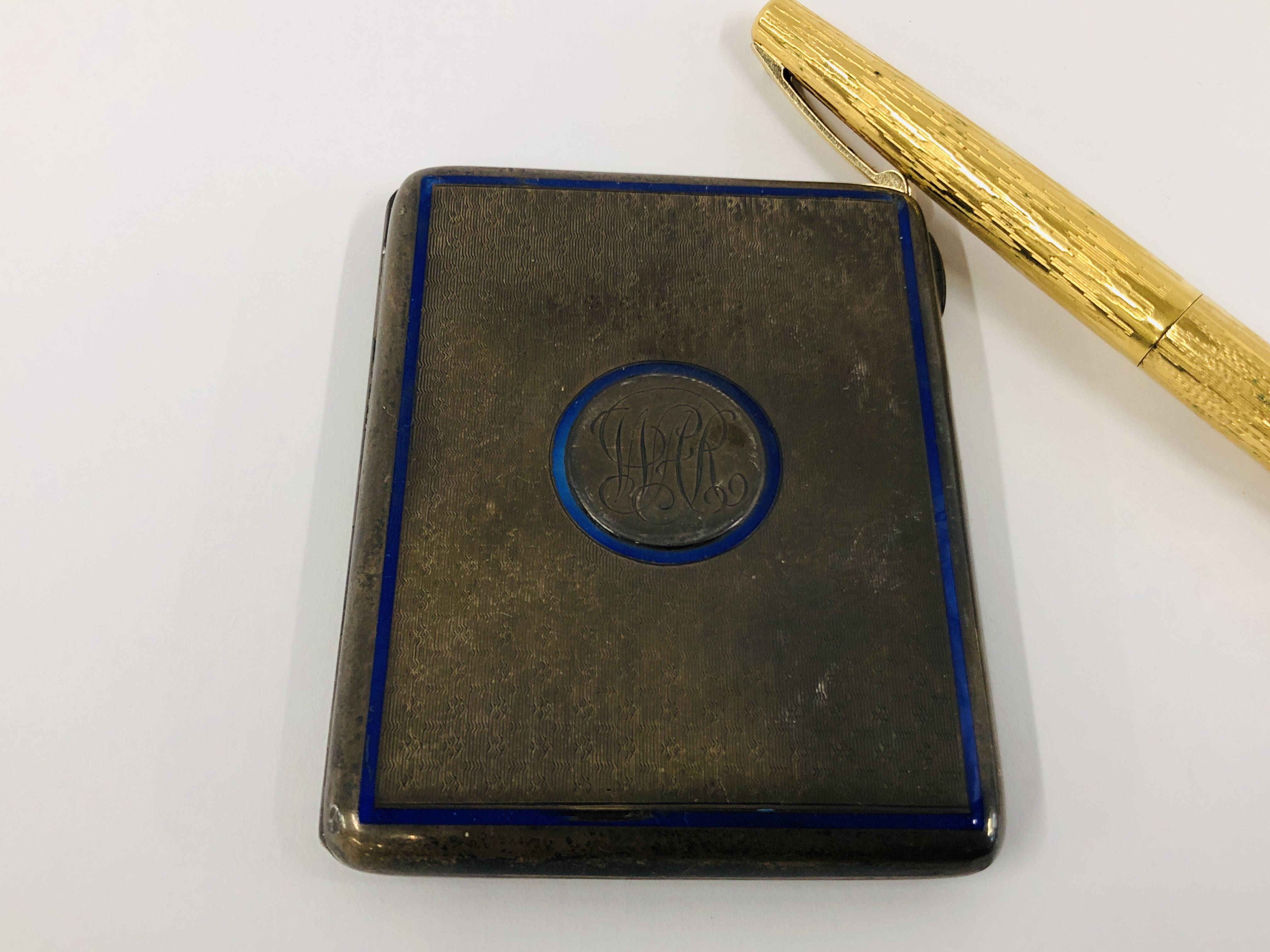 A VINTAGE SILVER CIGARETTE CASE WITH BLUE ENAMELLED DETAIL, - Image 2 of 10