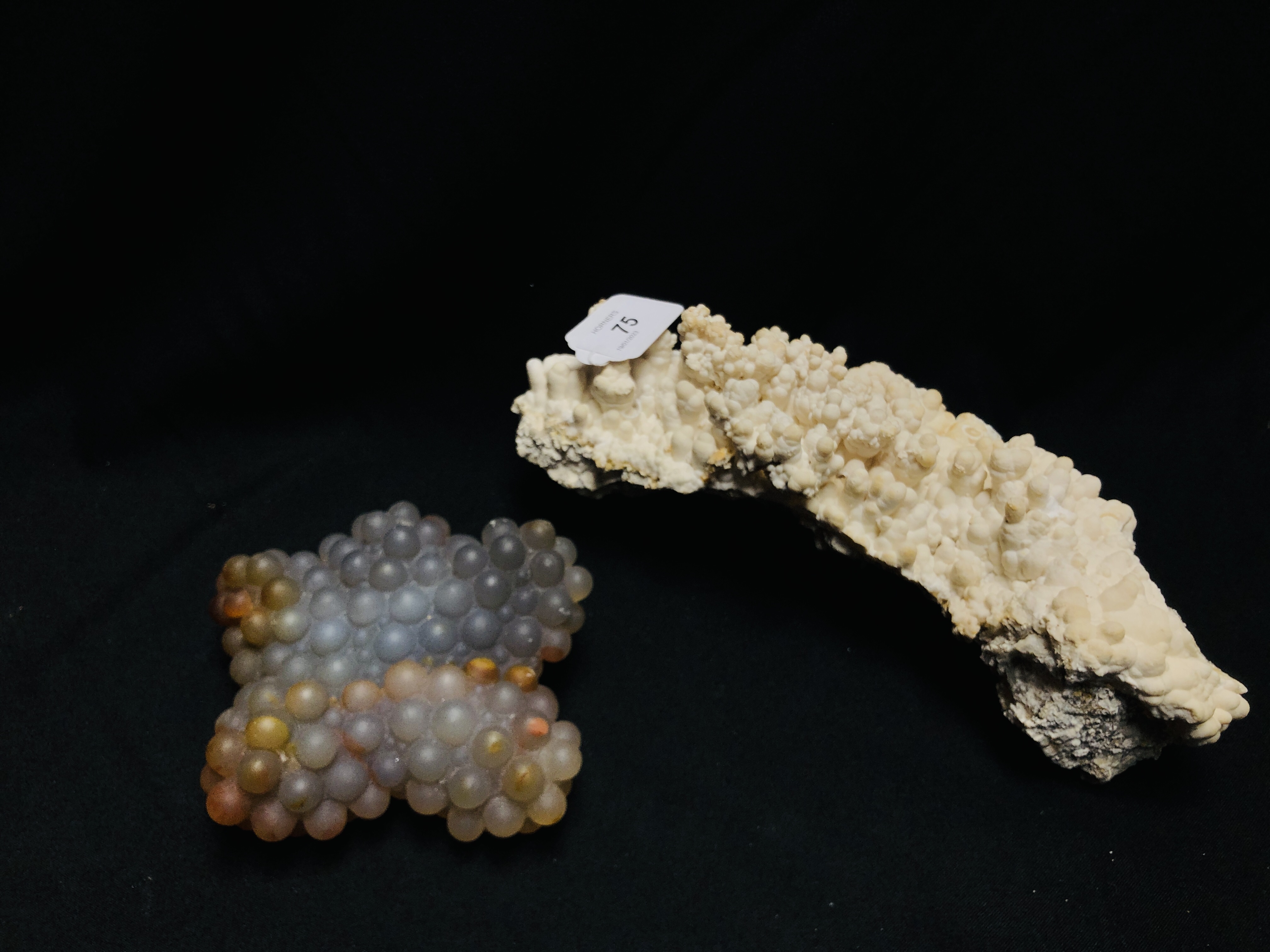 TWO CRYSTAL AND MINERAL ROCK EXAMPLES OF BUBBLE FORM.