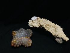 TWO CRYSTAL AND MINERAL ROCK EXAMPLES OF BUBBLE FORM.