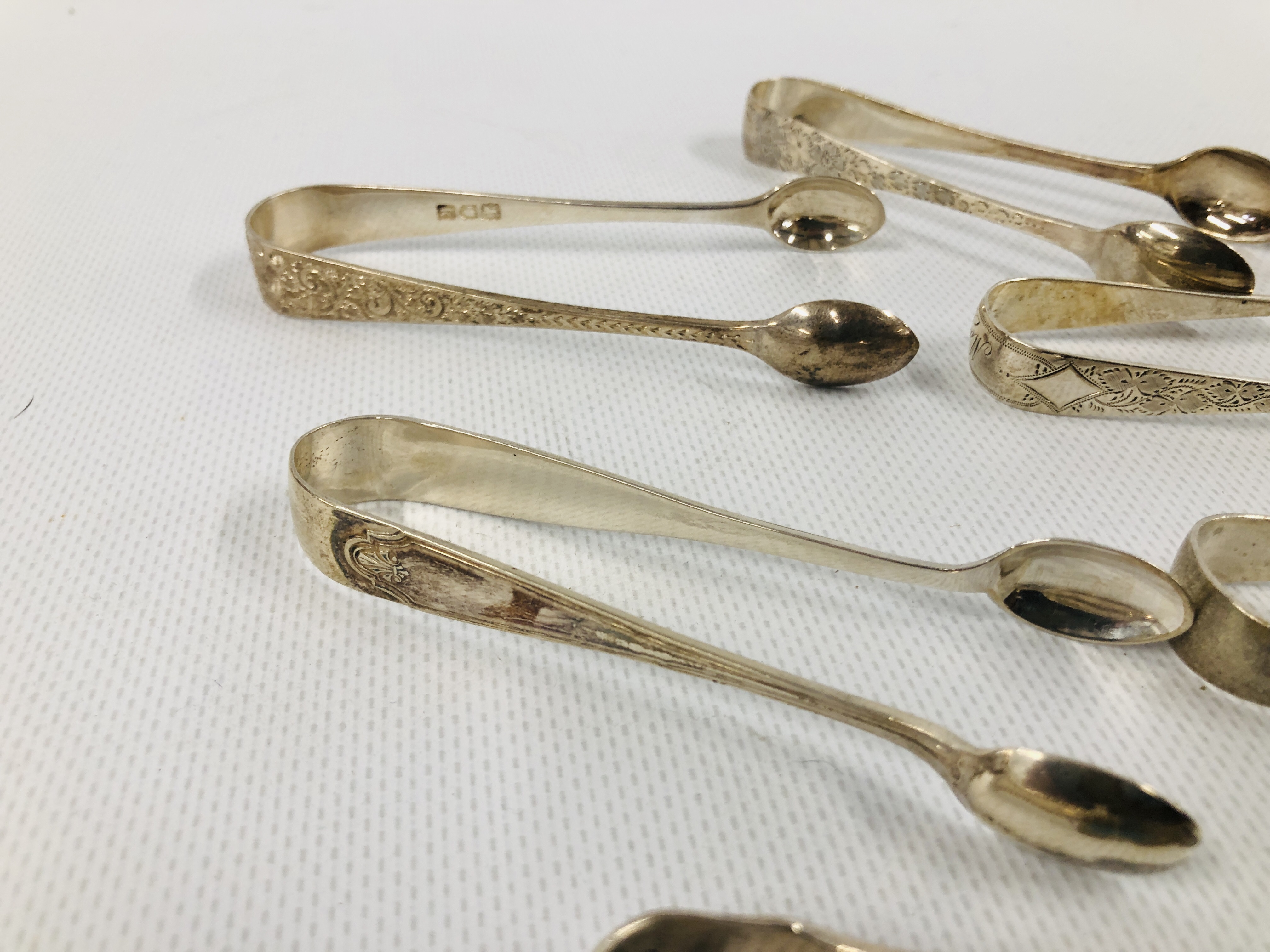 GROUP OF 8 VARIOUS SILVER SUGAR NIPS, VARIOUS MAKERS AND ASSAYS. - Image 3 of 7