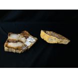 TWO IMPRESSIVE AGATE AND CRYSTAL SEGMENT, BOTH HAVING POLISHED SURFACE.