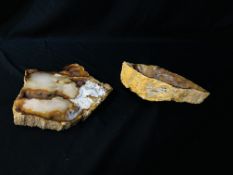 TWO IMPRESSIVE AGATE AND CRYSTAL SEGMENT, BOTH HAVING POLISHED SURFACE.