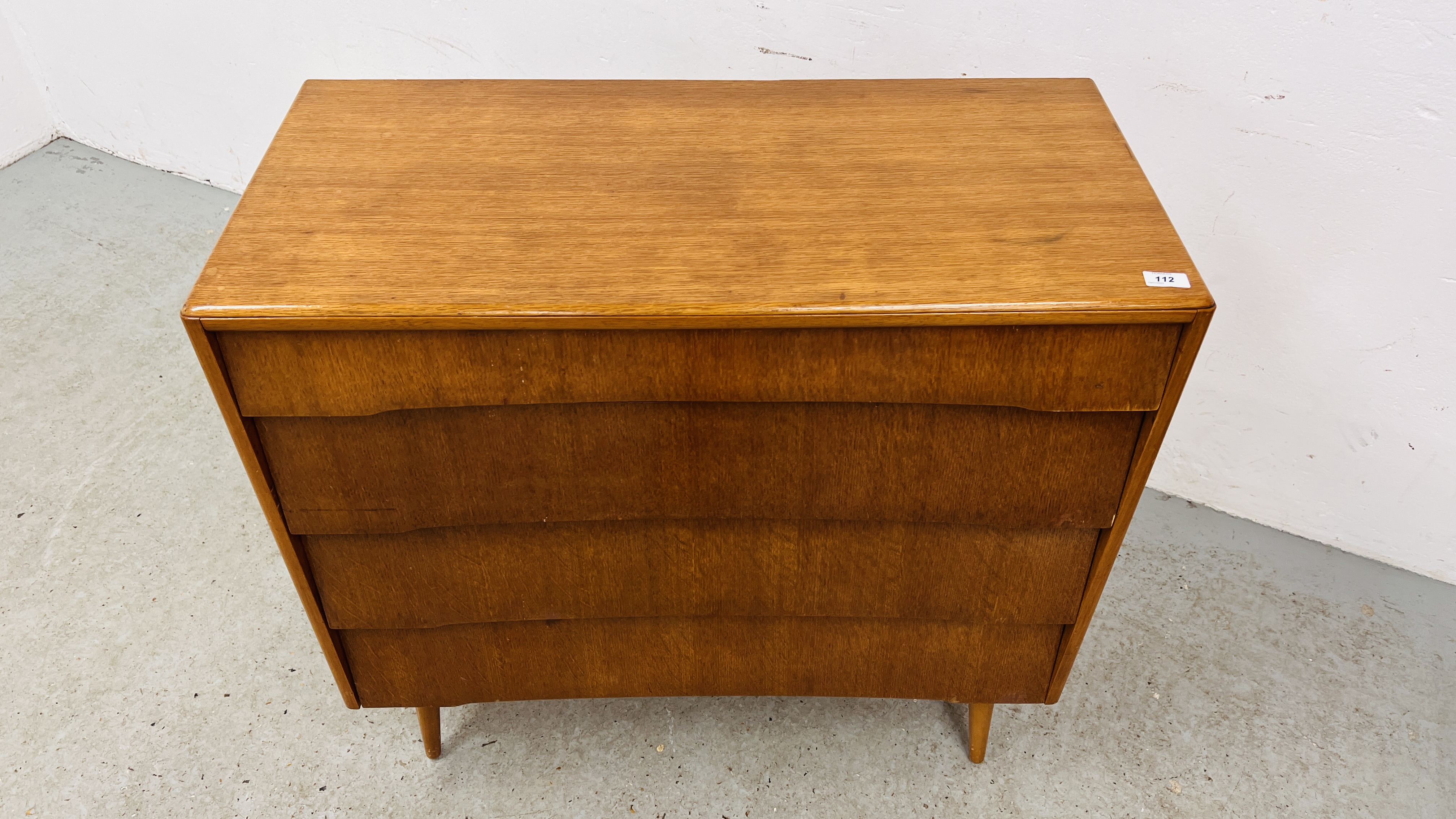 MID CENTURY TEAK FINISH FOUR DRAWER CHEST ON FOUR SUPPORTS WIDTH 91CM. DEPTH 42CM. HEIGHT 88CM. - Image 2 of 8