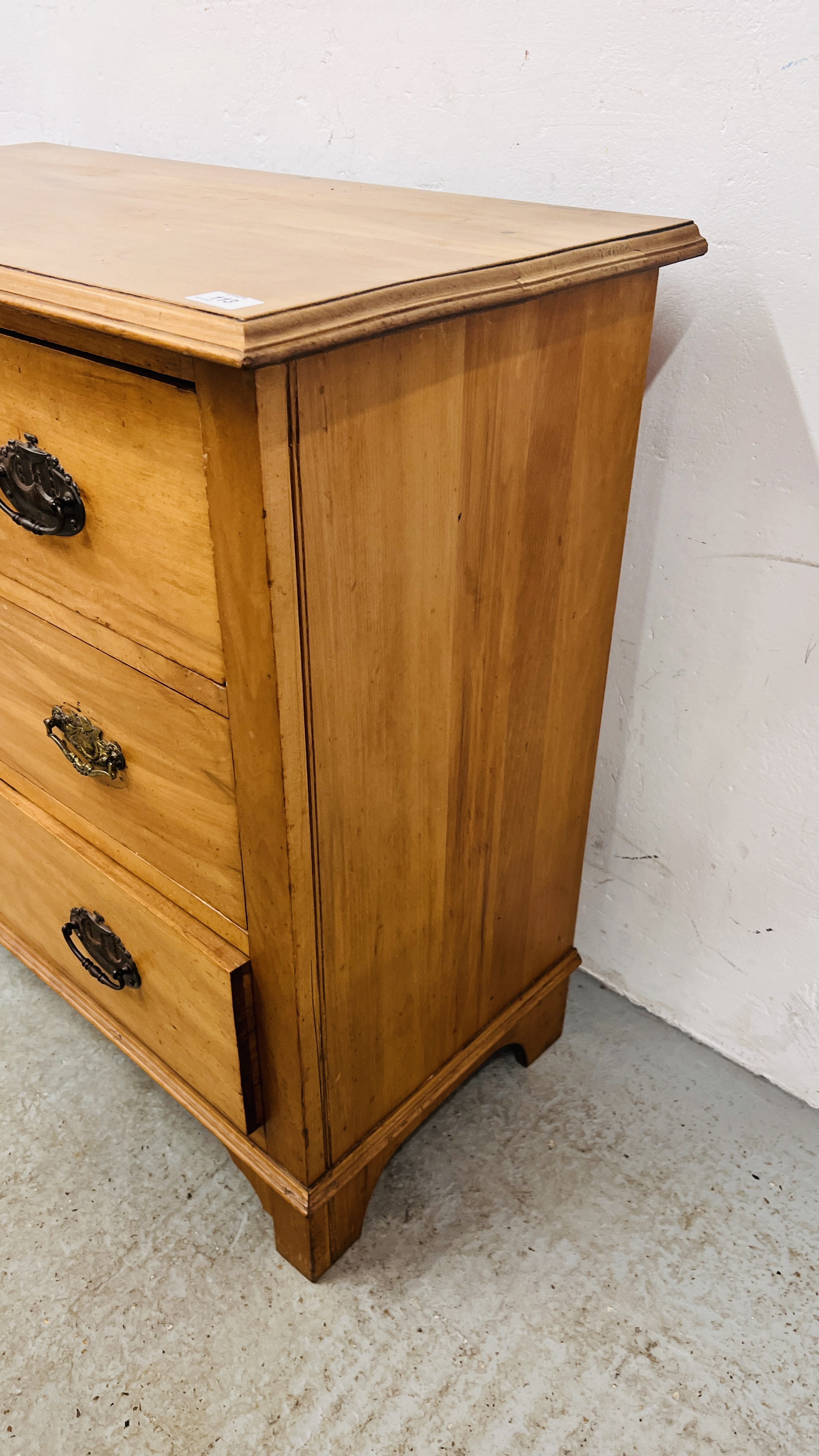 VINTAGE SATINWOOD THREE DRAWER CHEST WIDTH 84CM. DEPTH 43CM. HEIGHT 79CM. - Image 5 of 9