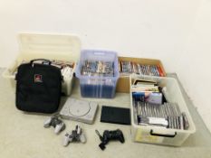 PLAYSTATION 1 & 2 CONTROLLERS AND TWO MEMORY CARDS AND QUANTITY OF GAMES ALONG WITH A PLAYSTATION 2