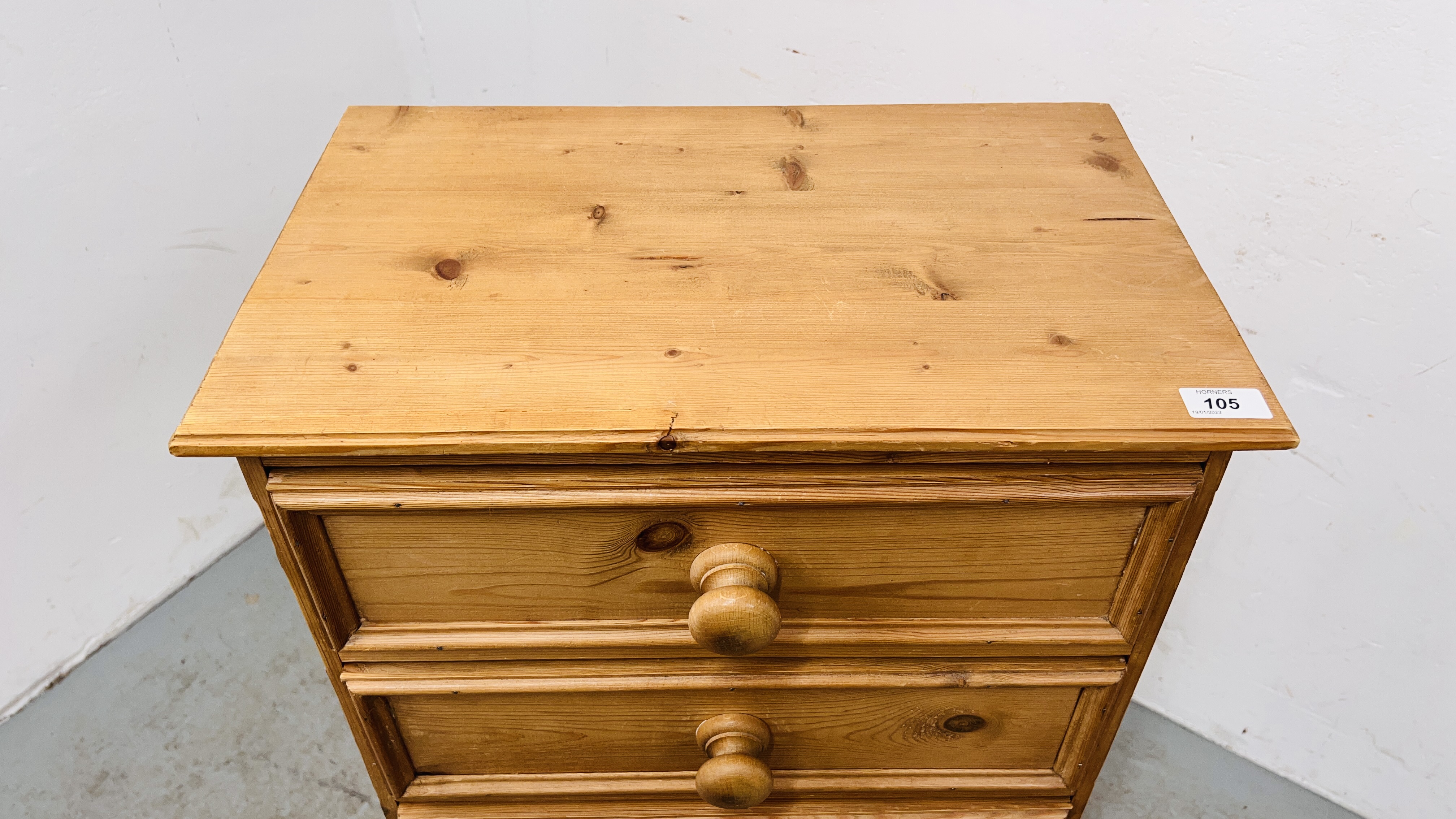 WAXED PINE SIX DRAWER TOWER CHEST HEIGHT 106CM. WIDTH 52CM. DEPTH 32CM. - Image 3 of 9