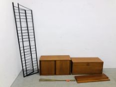 MID CENTURY MODULAR TEAK FINISH LADDER RACK SYSTEM COMPRISING BUREAU UNIT,