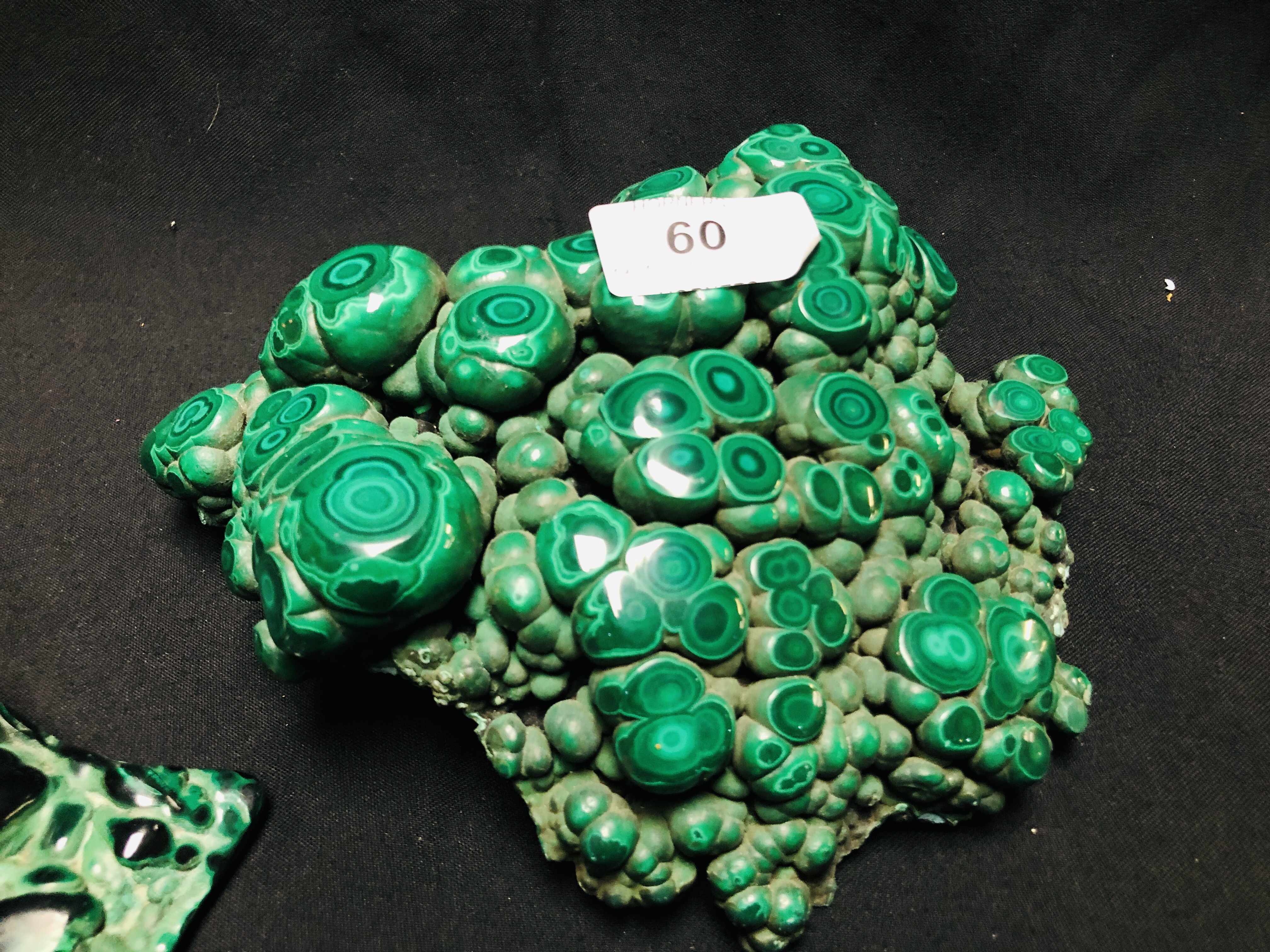 A MALACHITE CRYSTAL CLUSTER AND ONE OTHER, L 18CM X W 18CM X H 5.5CM. - Image 2 of 3