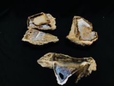 FOUR IMPRESSIVE AGATE AND CRYSTAL SEGMENT, BOTH HAVING POLISHED SURFACE.