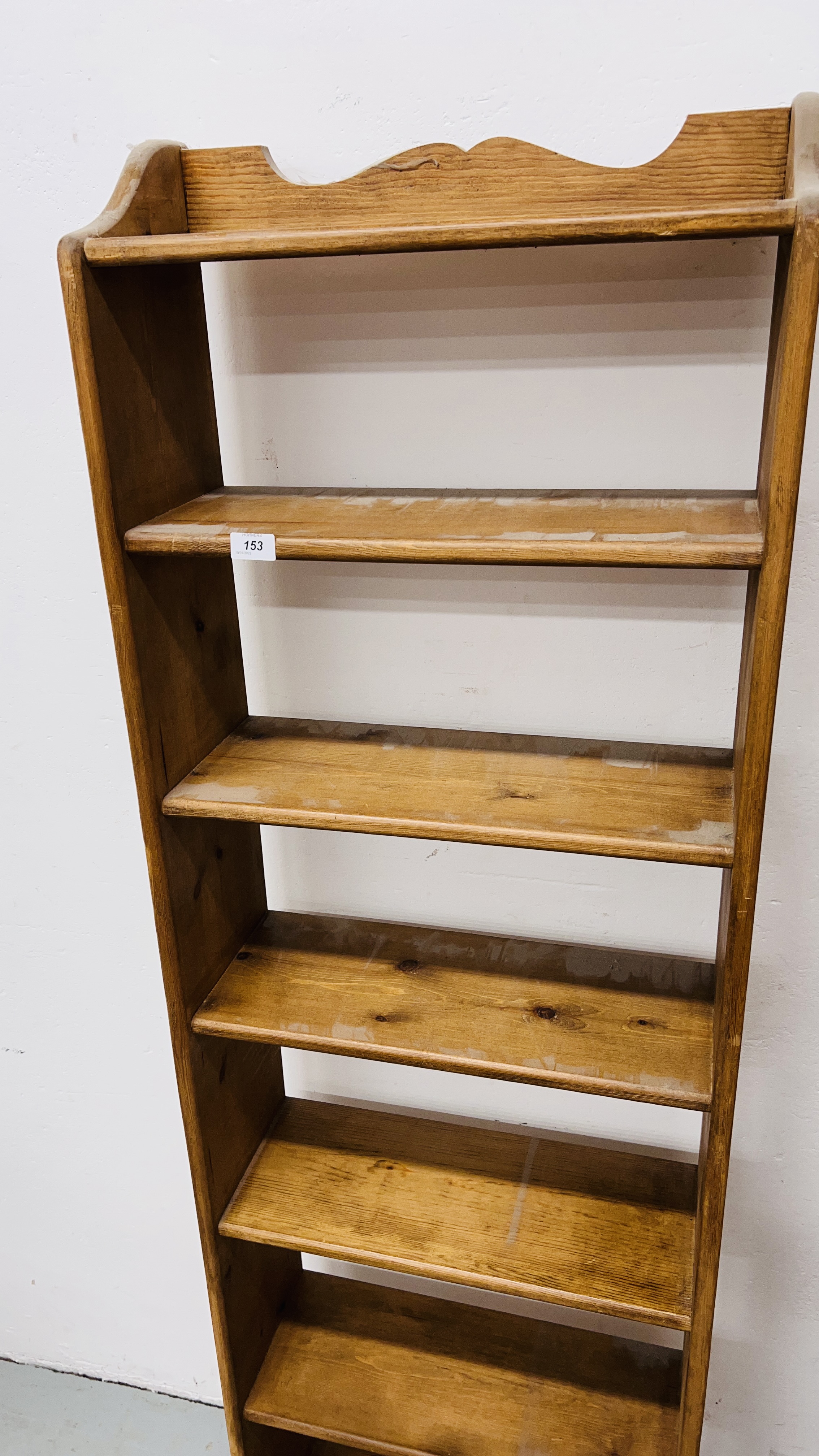 THREE WAXED PINE SEVEN TIER OPEN BACK SHELVES TO INCLUDE 2 X WIDTH 55CM. HEIGHT 176CM. - Image 13 of 13