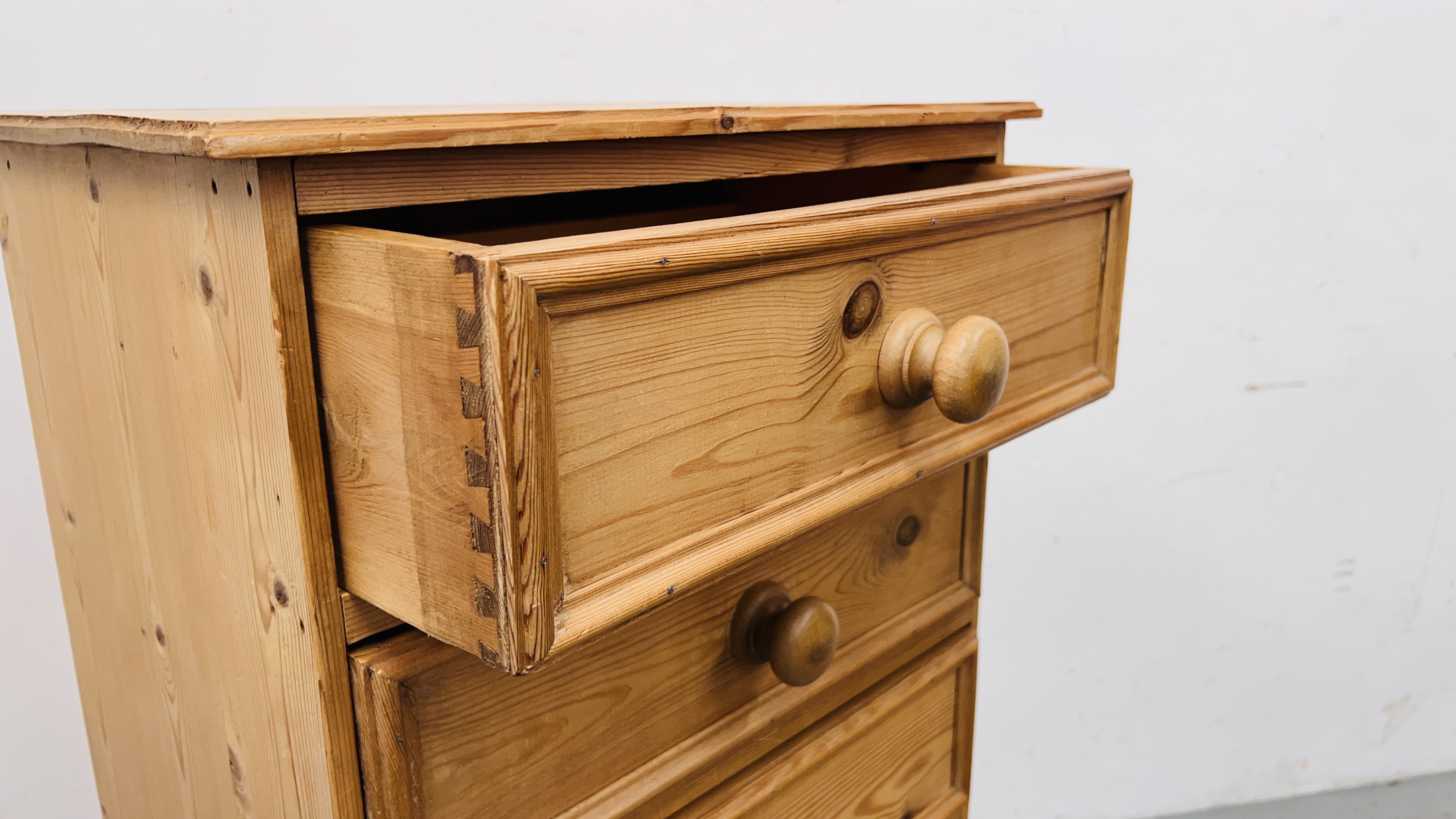 WAXED PINE SIX DRAWER TOWER CHEST HEIGHT 106CM. WIDTH 52CM. DEPTH 32CM. - Image 7 of 9