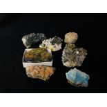 A COLLECTION OF APPROX 7 CRYSTAL AND MINERAL ROCK EXAMPLES TO INCLUDE CLINOPTILOLITE ETC.