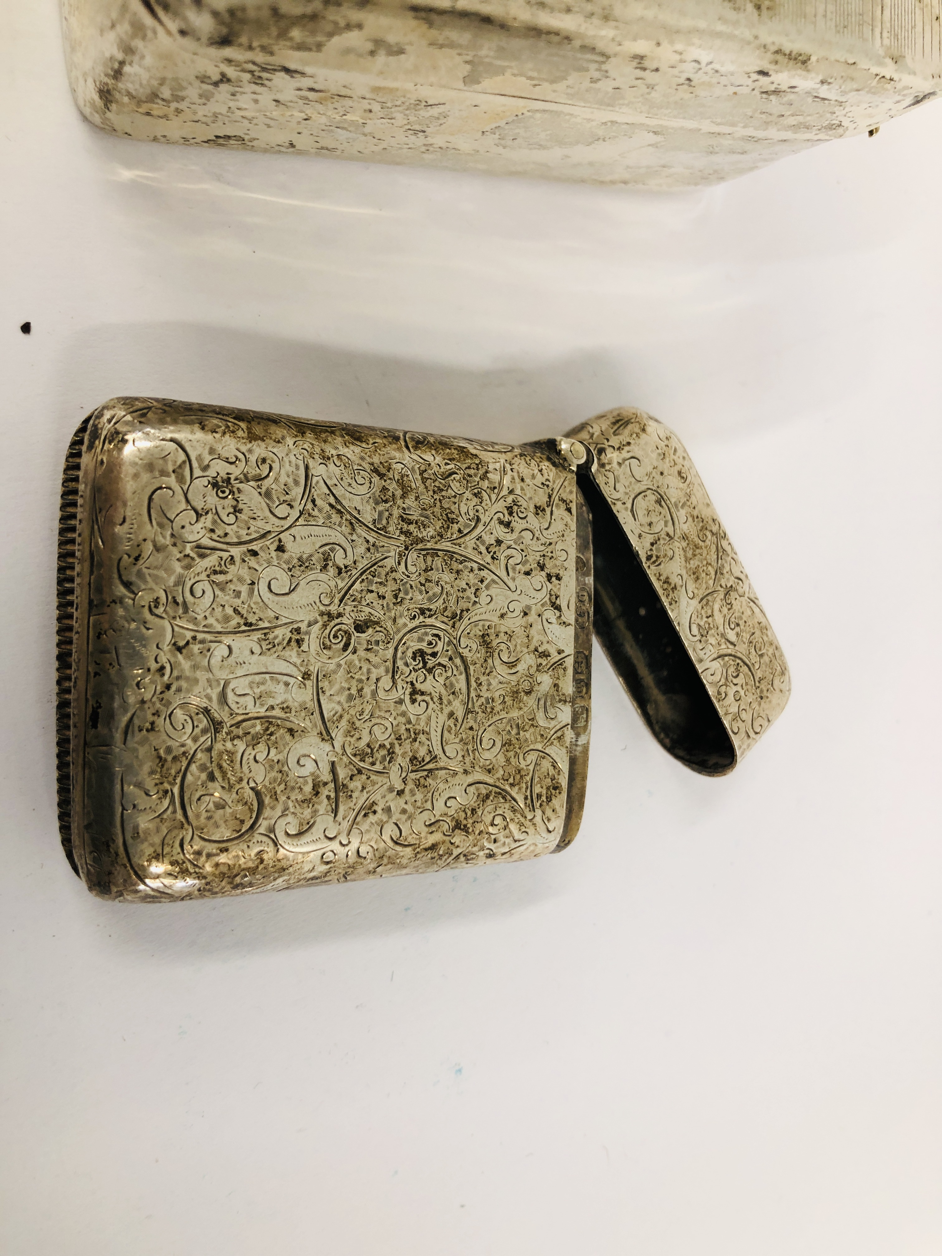 SILVER CIGARETTE BOX (A/F RUBBED MARKS) ALONG WITH A SILVER VESTA CASE, - Image 3 of 11