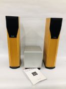 A PAIR OF MISSION 78 SERIES FLOOR STANDING LOUD SPEAKERS ALONG WITH A ACOUSTIC 100 BASS SPEAKERS -