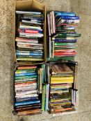 FOUR BOXES CONTAINING AN EXTENSIVE COLLECTION OF RAILWAY RELATED BOOKS.