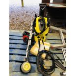 K'ARCHER K2.91 PRESSURE WASHER AND ACCESSORIES AND JOJO 20 METRE EXTENSION LEAD - SOLD AS SEEN.