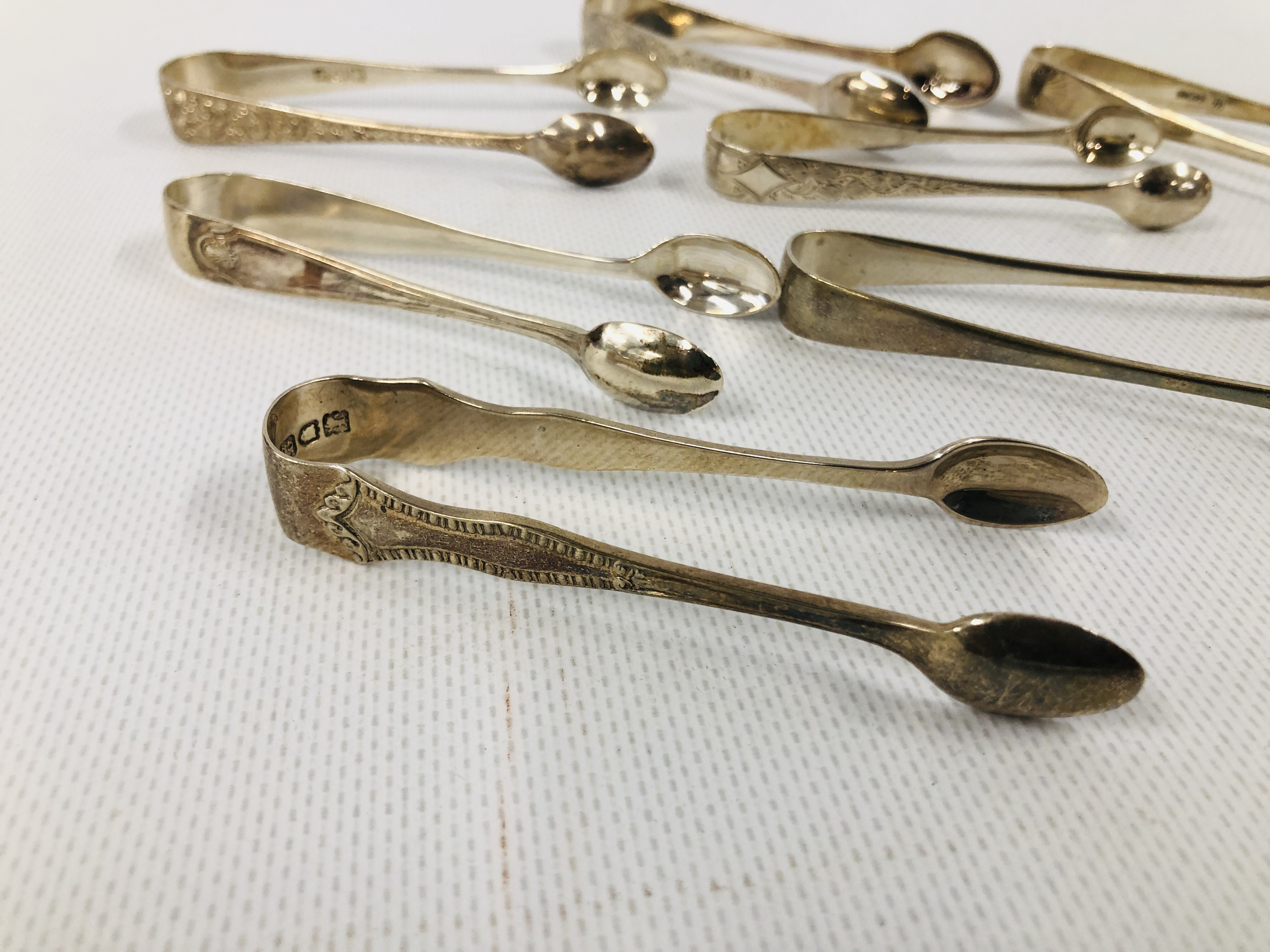 GROUP OF 8 VARIOUS SILVER SUGAR NIPS, VARIOUS MAKERS AND ASSAYS. - Image 2 of 7