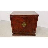 A CHINESE LACQUERED TWO DOOR CABINET WIDTH 74CM. DEPTH 43CM. HEIGHT 72CM.