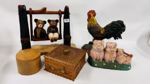 SMALL COLLECTION DECORATIVE EFFECTS TO INCLUDE CAST METAL COCKEREL DOOR STOP,