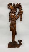 AN ETHNIC "HONDURAS" HARDWOOD WALL CARVING OF A STANDING FIGURE HEIGHT 84CM.