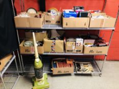 TEN BOXES OF ASSORTED HOUSEHOLD SUNDRIES TO INCLUDE KITCHEN POTS AND PANS, CLEANING PRODUCTS,