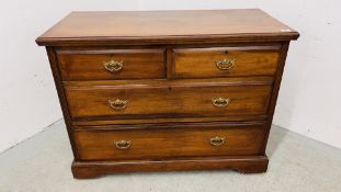 EDWARDIAN MAHOGANY TWO OVER TWO CHEST OF DRAWERS WITH ORNATE FITTINGS WIDTH 96CM. DEPTH 48CM.