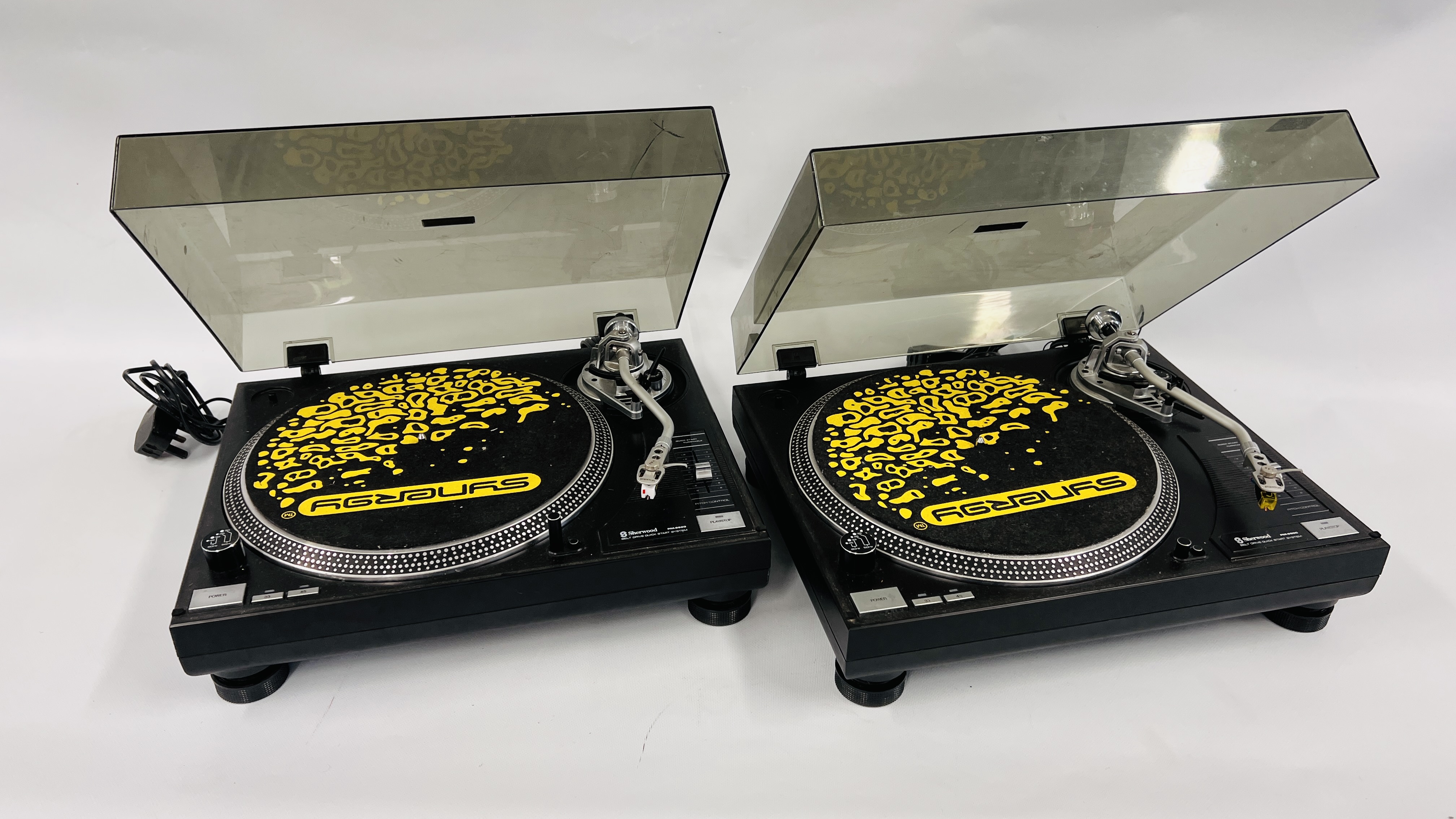 A PAIR OF SHERWOOD PM-9800 BELT DRIVEN RECORD DECKS - SOLD AS SEEN