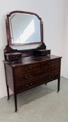 AN EDWARDIAN THREE DRAWER DRESSING CHEST WITH BEVELLED GLASS MIRROR HEIGHT 168CM. DEPTH 47.5CM.