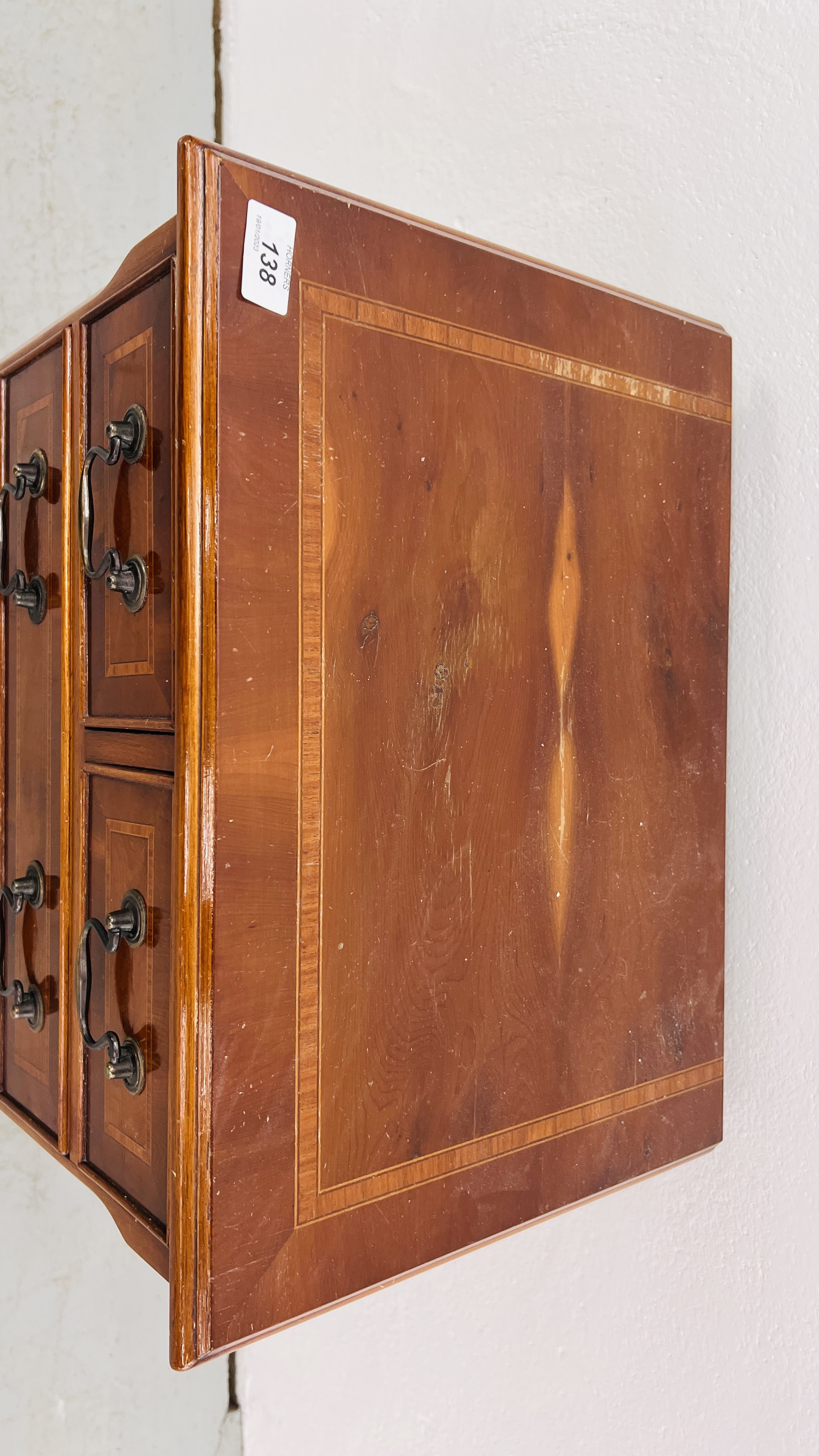 REPRODUCTION MINIATURE TWO OVER THREE DRAWER CHEST WITH INLAID BANDING WIDTH 46.5CM. DEPTH 32.5CM. - Image 5 of 9