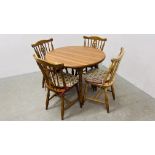 MODERN CIRCULAR DINING TABLE ALONG WITH A SET OF FOUR DINING CHAIRS BY "H.J.