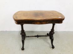 VICTORIAN BURR WALNUT FOLDING TOP CARD TABLE.