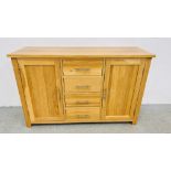 MODERN SOLID LIGHT OAK SIDEBOARD THREE CENTRAL DRAWERS FLANKED BY TWO CUPBOARD DOORS, W 131CM,