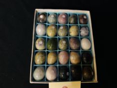 PAST TIMES SEMI-PRECIOUS STONE EGG COLLECTION, 25 IN TOTAL, IN ORIGINAL FITTED DISPLAY BOX.